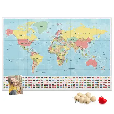 Printed Cork Memo Board Geography world map