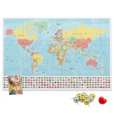 Printed Cork Memo Board Geography world map