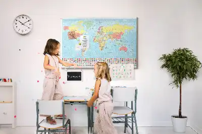 Printed Cork Memo Board Geography world map