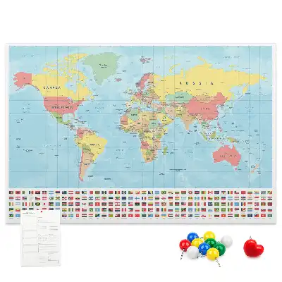 Printed Cork Memo Board Geography world map