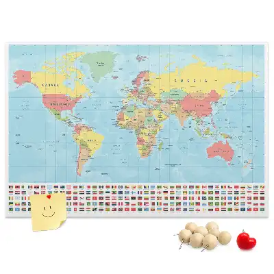 World Map Printed Cork Memo Board
