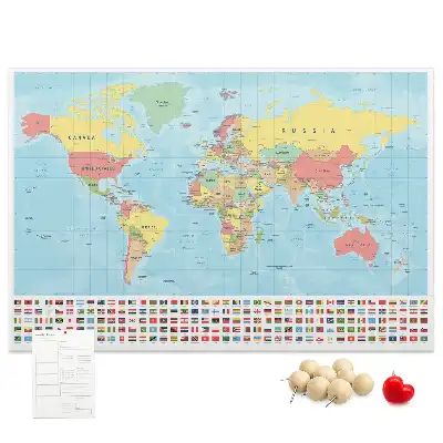 Printed Cork Memo Board Geography world map