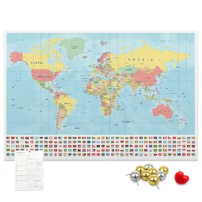 World Map Printed Cork Memo Board