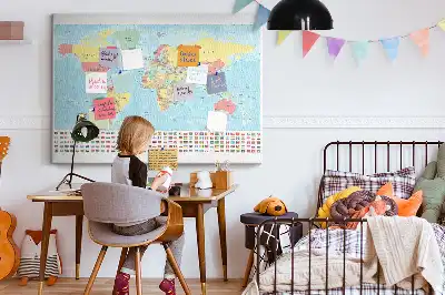 World Map Printed Cork Memo Board