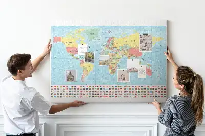 Printed Cork Memo Board Geography world map