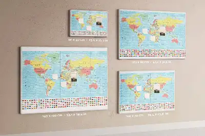 Printed Cork Memo Board Geography world map