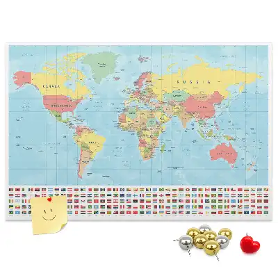Printed Cork Memo Board Geography world map