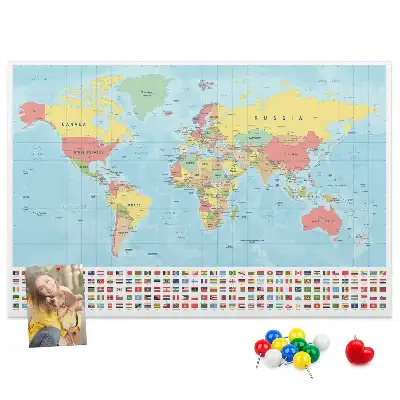 World Map Printed Cork Memo Board
