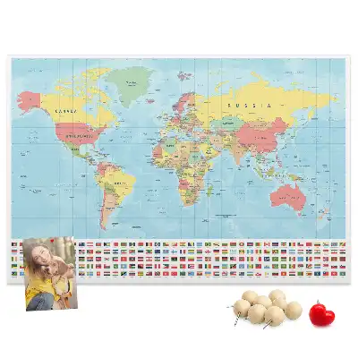 Printed Cork Memo Board Geography world map
