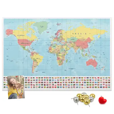 Printed Cork Memo Board Geography world map