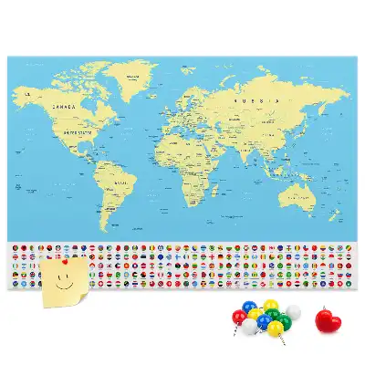 Cork memo board Classic world map