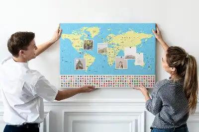 Classic world map cork memo board