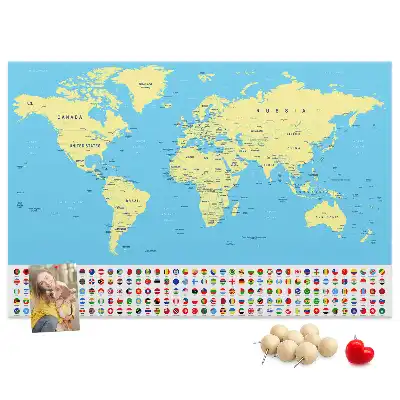 Classic world map cork memo board