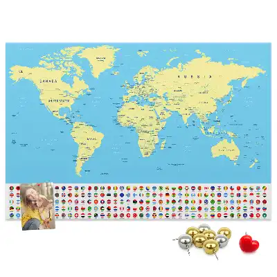 Classic world map cork memo board