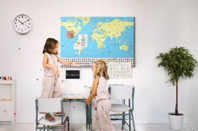Classic world map cork memo board