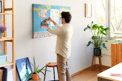 Classic world map cork memo board