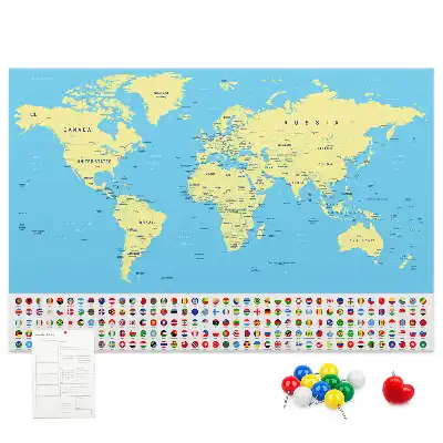 Cork memo board Classic world map