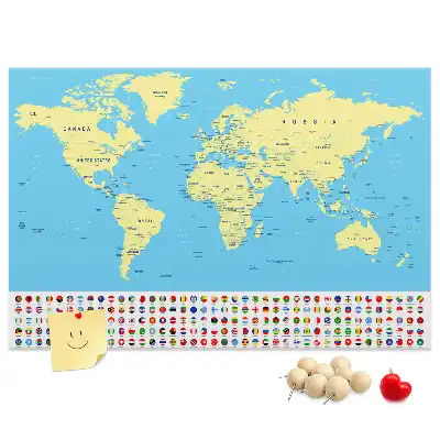 Cork memo board Classic world map