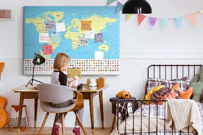 Classic world map cork memo board