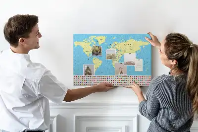 Classic world map cork memo board
