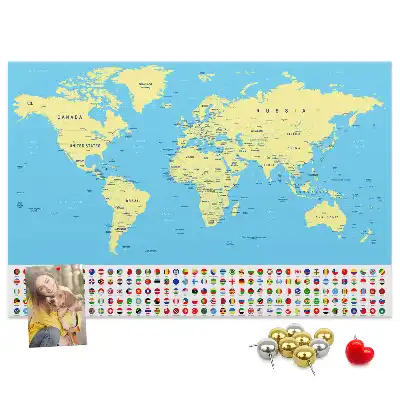 Cork memo board Classic world map