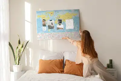 Printed Cork Board World Map with Flags