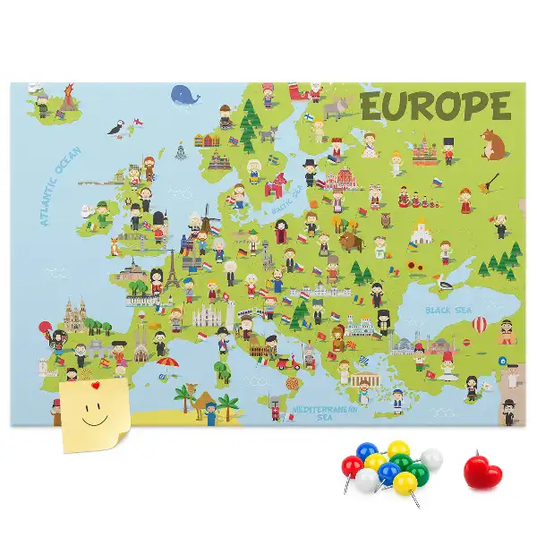 Printed Cork Memo Board World map with flags
