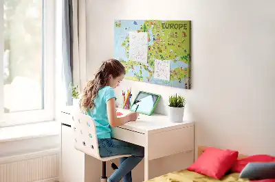 Printed Cork Memo Board World map with flags