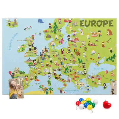 Printed Cork Memo Board World map with flags
