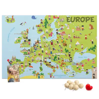 Printed Cork Memo Board World map with flags