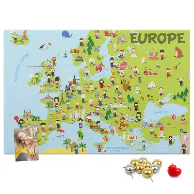 Printed Cork Memo Board World map with flags