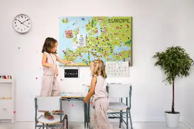 Printed Cork Memo Board World map with flags