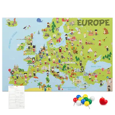 Printed Cork Memo Board World map with flags