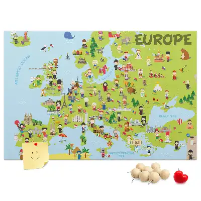 Printed Cork Memo Board World map with flags