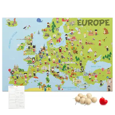 Printed Cork Memo Board World map with flags