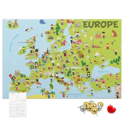 Printed Cork Memo Board World map with flags