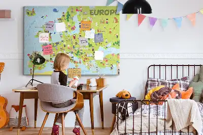 Printed Cork Memo Board World map with flags