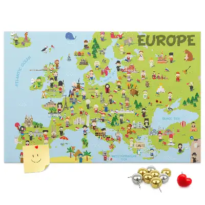 Printed Cork Memo Board World map with flags