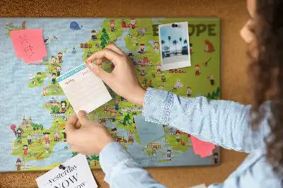 Printed Cork Memo Board World map with flags