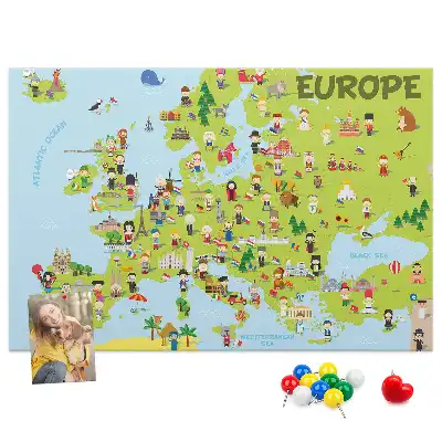 Printed Cork Memo Board World map with flags
