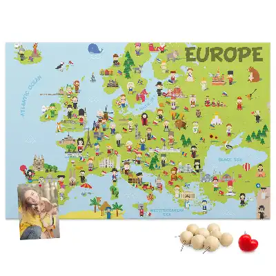 Printed Cork Memo Board World map with flags