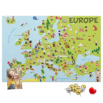 World Map Printed Cork Memo Board with Flags