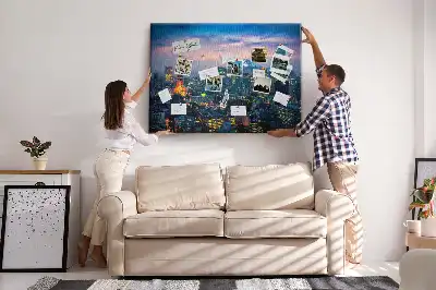 City at Night Cork Memo Board