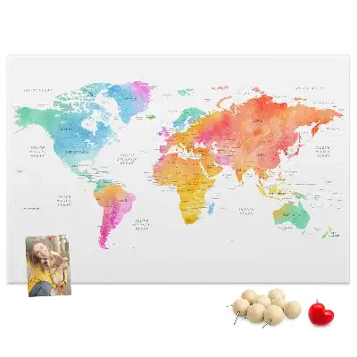 Watercolor World Map Printed Cork Board