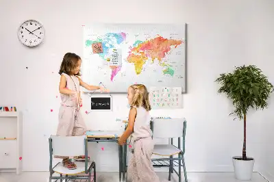 Watercolor World Map Printed Cork Board