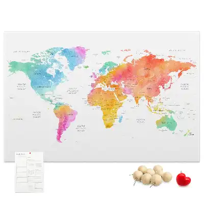 Watercolor World Map Printed Cork Board