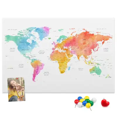 Watercolor World Map Printed Cork Board