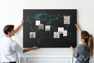 Printed Cork Board World map contours