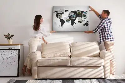 Cork world map memo board in black
