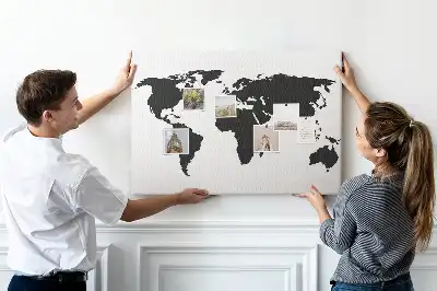 Cork world map memo board in black
